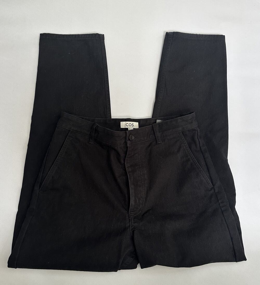 COS Women's Black Tapered Pants Sz 6 High Rise Minimalist Cotton Mix Button Fly